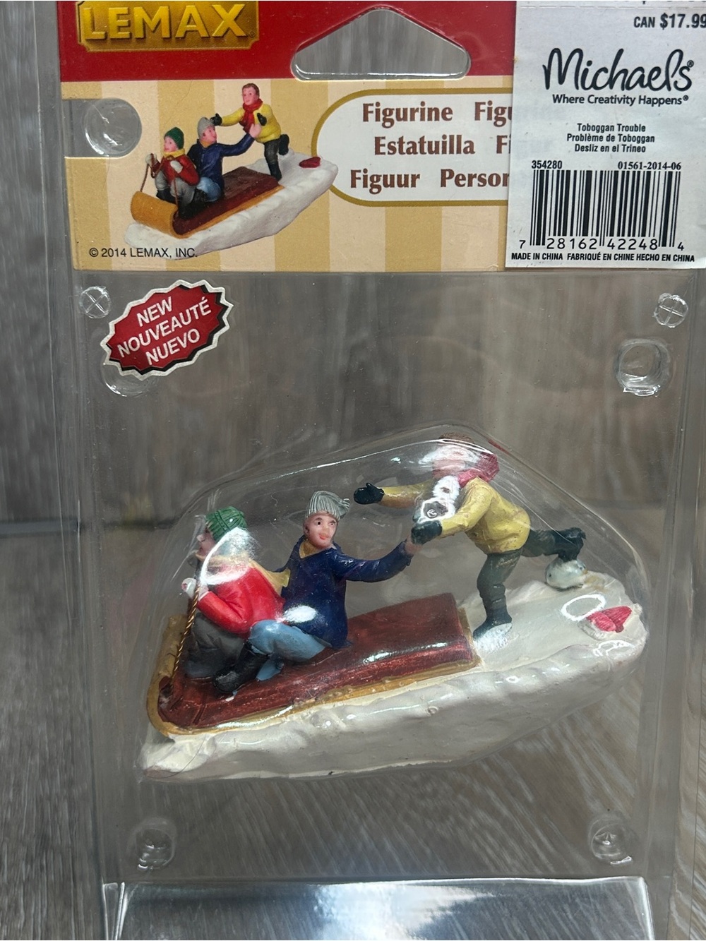 NIB Lemax Vail Village "Toboggan Trouble" Figurine Christmas Sledding Kids